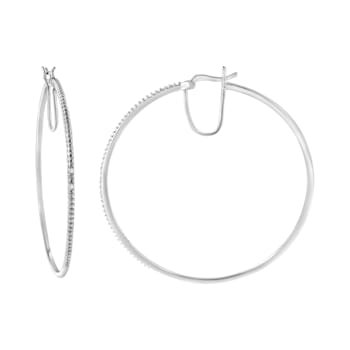 Diamond Accent Sterling Silver Medium Sized Hoops Earrings