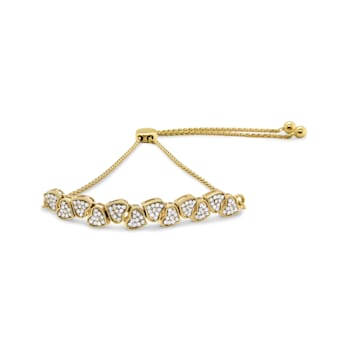 10K Yellow Gold Over Sterling Silver 1/2ctw Diamond Sideways Hearts Bolo
Bracelet- 4”-10” Adjustable
