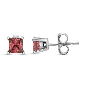 14K White Gold 1/2ctw Lab Grown Pink Princess Diamond Solitaire Stud Earrings