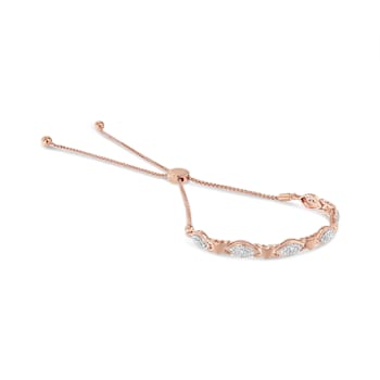 14K Rose Gold Over Sterling Diamond Accent Marquise Shape and Heart
Links Bolo - Adjustable 6" to 9"