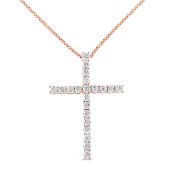 14K Rose Gold Over Sterling Silver 1.0ctw Champagne Diamond Gold Cross
Pendant w\chain