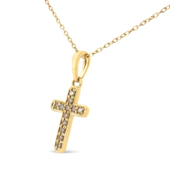 10K Yellow Gold Over Sterling Silver 1/4ctw Champagne Diamond Cross
Pendant w\chain