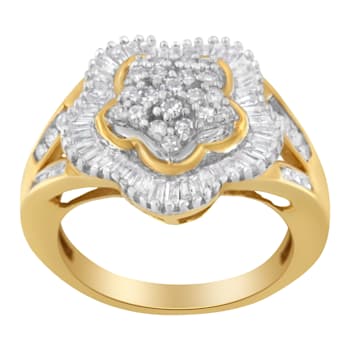 10KT Yellow Gold Round and Baguette Cut Diamond Ballerina Ring (1 cttw,
I-J Color, SI1-SI2 Clarity)