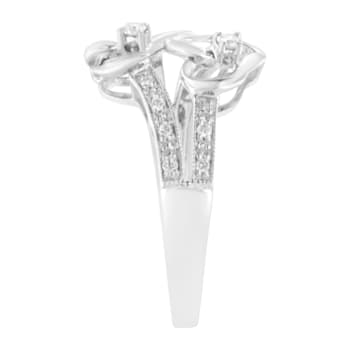 14KT White Gold 1/10 cttw Diamond Twin Heart Ring - Size 6.5