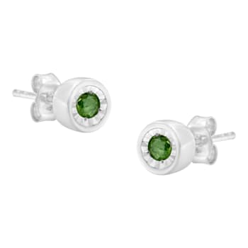 Sterling Silver 0.15ctw Round Brilliant-Cut Green Diamond Miracle-Set
Stud Earrings