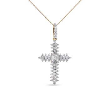 0.875ctw Round and Baguette Diamond Zigzag Cross 10K Yellow Gold Pendant