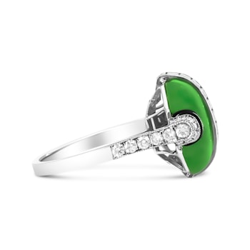 Platinum Green Jade and 1 3/8ctw Mixed Shape Diamond Cocktail Ring(F-G
Color, VS1-VS2 Clarity)Size 7