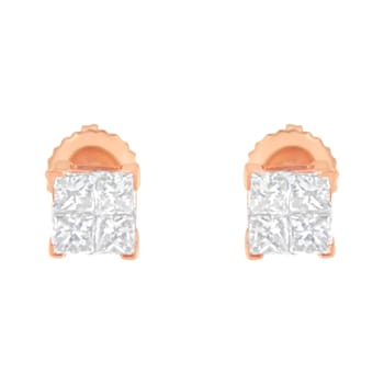 10K Rose Gold Diamond Square Stud Earring 1/2ctw