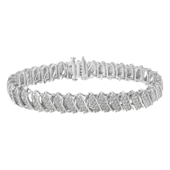 Sterling Silver 3.0ctw Diamond Multi Row Cluster Slanted Wave Link
Tennis Bracelet