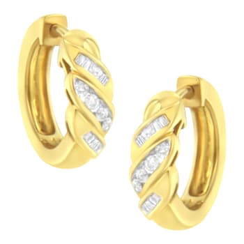 14K Yellow Gold 1/4ctw Alternating 3 Row Baguette and Round Diamond
Huggie Hoop Earrings