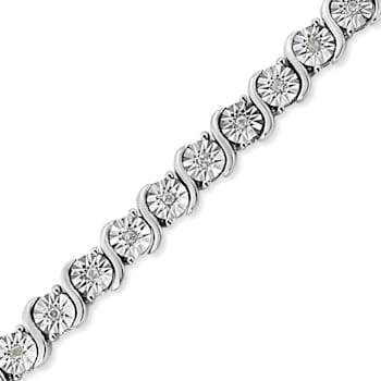 Rhodium Over Sterling Silver 1/4 Cttw Diamond "S" Tennis Bracelet