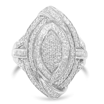 Sterling Silver 1-1/8ctw Diamond Marquise Cluster Triple Halo Knot Ring
(I-J Color, I2-I3 Clarity)