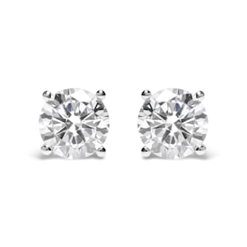 14K White Gold 4.0ctw Round Lab Grown Diamond Classic 4-Prong Stud
Earrings with Screw Backs