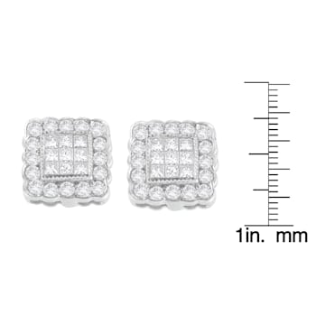 1.00ctw Brilliant & Princess Cut Diamond Square Halo 14K White Gold
Stud Earrings