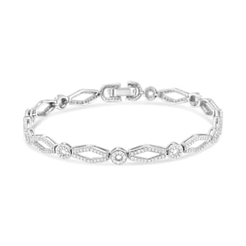 Sterling Silver 1 1/2 Cttw Diamond Studded Circle and Kite-Shaped
Vintage-Style Link Bracelet