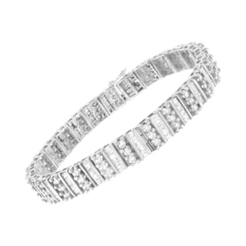 14K White Gold 4 7/8ctw Baguette and Round Diamond Channel and Prong-Set
Tennis Bracelet