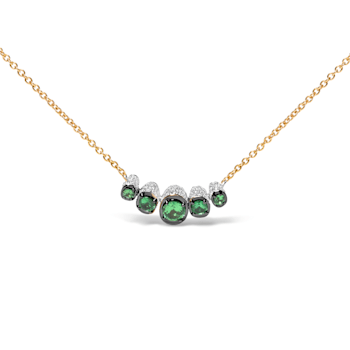 18K Rose Gold Multi-Size Round Tsavorite and Pave Round Diamonds Curved
Bar Necklace