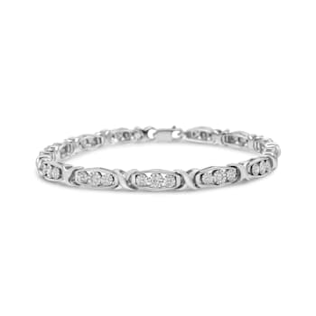 Sterling Silver .10ctw Diamond Miracle Set 3 Stone Link Bracelet