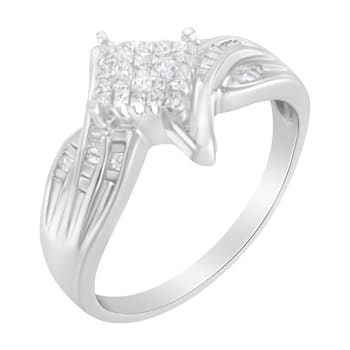 10K White Gold 1/3ctw Mixed Shapes Diamond Bypass Style Cocktail Ring
(I-J Color, I1-I2 Clarity)