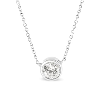 10K White Gold 1/3ctw Round Diamond Solitaire Necklace (I-J Color, I1-I2
Clarity) - Adjustable