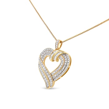 1.00ctw Baguette Diamond Open 14K Yellow Gold Over Sterling Silver Heart Necklace