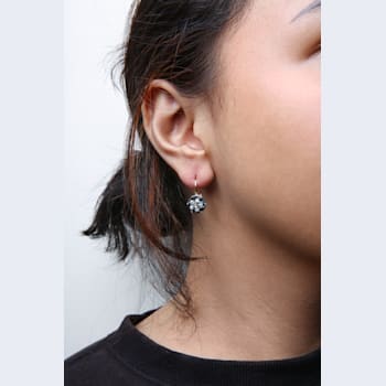 18K Two-tone Gold Round Blue Topaz and Round Diamonds Cluster Floral
Drop Hoop Earrings