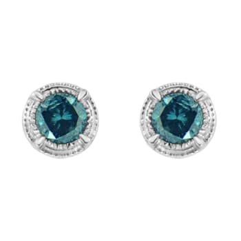 0.25ctw Treated Blue Diamond Solitaire Sterling Silver Stud Earrings