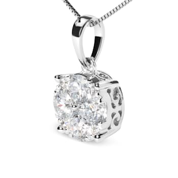 14k White 1.0ctw Lab Grown Diamond Cluster Pendant 18" Chain(G-H
Color, VS1-VS2 Clarity)