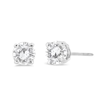 14K White Gold 3/4ctw Lab Grown Diamond 4-Prong Classic Stud Earrings