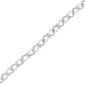 0.33ctw Round White Diamond Double Heart Sterling Silver Tennis Bracelet