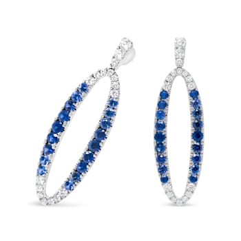 18K White Gold 1.11 Cttw Blue Round Diamond and Blue Sapphire Openwork
Oval Dangle Earrings