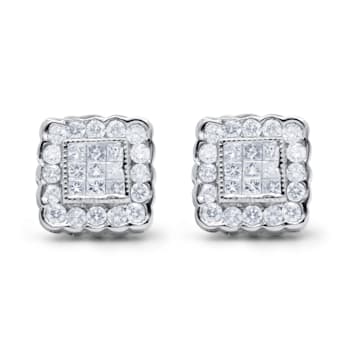1.00ctw Brilliant & Princess Cut Diamond Square Halo 14K White Gold
Stud Earrings