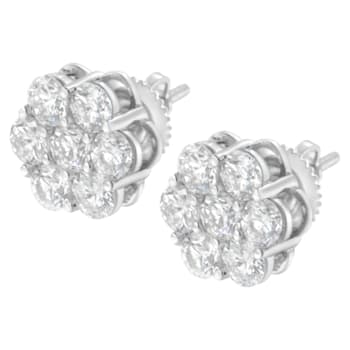 Sterling Silver 2.0ctw Floral 7 Stone Diamond Stud Earring