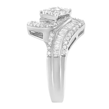 14K White Gold 1.0ctw Mixed-Cut Diamond Round Floral Cluster Ring(H-I
Color, SI2-I1 Clarity)