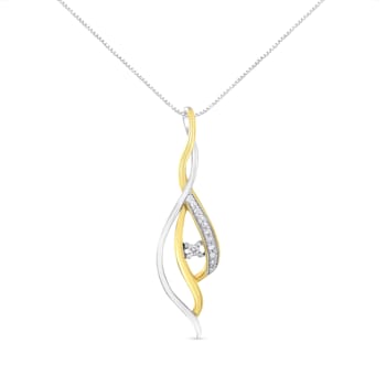 10K Two-tone Gold Over Sterling Silver Diamond Pendant w\chain(1/10ctw,
J-K Color, I2-I3 Clarity)