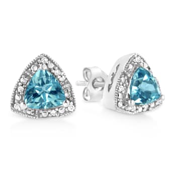 Sterling Silver 6x6 mm Trillion Cut Blue Topaz Gemstone and Diamond
Accent Stud Earrings
