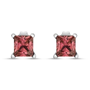 14K White Gold 1/2ctw Lab Grown Pink Princess Diamond Solitaire Stud Earrings