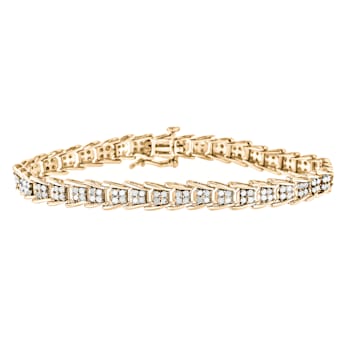 10K Yellow Gold Over Sterling Silver 2 Ctw Diamond Wave Tennis Bracelet