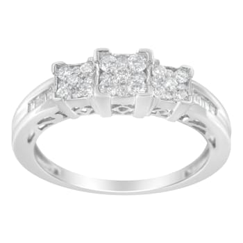 10K White Gold 1/2ctw Mixed Shape Diamond 3 Square Ring (H-I Color,
SI2-I1 Clarity)