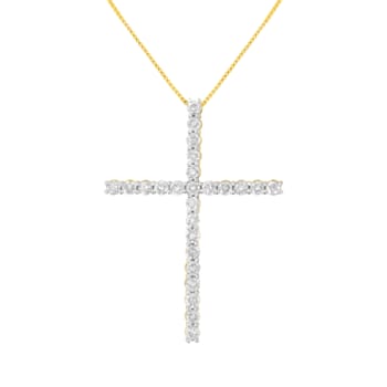 10K Gold Over Sterling Silver 2 1/2ctw Diamond Cross Pendant w\chain
(H-I, I2-I3)