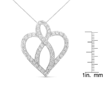 14K White Gold 1ctw Diamond Heart Ribbon Pendant Necklace (H-I, I1-I2)