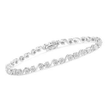 Sterling Silver 1/10ct TDW Diamond Link Bracelet (I-J,I3-Promo) - 7.25"