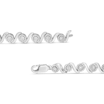 Sterling Silver 1/2 Cttw Round Diamond Halo S-Link Bracelet (I-J Color,
I2-I3 Clarity) - 7"