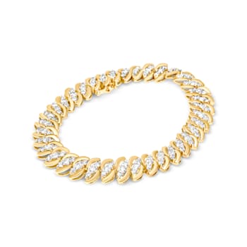 10K Yellow Gold 5.0ctw Diamond Double Row S-Link Cuban Bracelet (J-K
Color, I2-I3 Clarity) 7" Inches