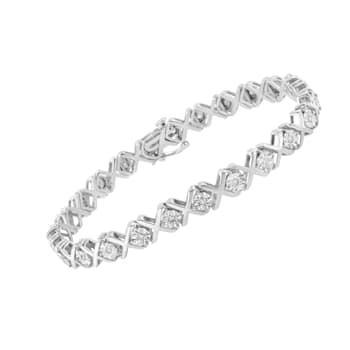 Sterling Silver 1/4 Cttw Diamond "X" Bracelet