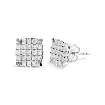 10K White Gold 3/4ctw Princess Diamond Composite Cushion Shape Stud Earrings