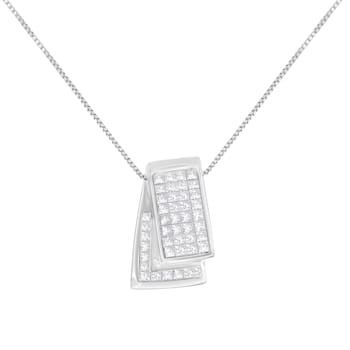 14K White Gold Diamond Box Pendant w\chain(1ctw, H-I Color, SI2-I1 Clarity)