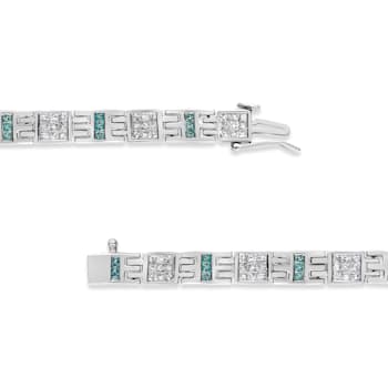 14K White Gold 3.0ctw Princess-Cut White and Blue Diamond Fashion Bracelet
