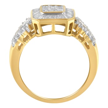 10K Yellow Gold Round and Baguette-Cut Diamond Cluster Ring (1.0 Cttw,
I-J Color, SI1-SI2 Clarity)