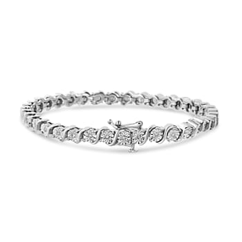 Rhodium Over Sterling Silver 1/4 Cttw Diamond "S" Tennis Bracelet